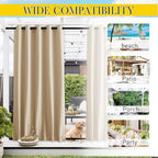 NICETOWN 2 Panels Weighted Blackout Curtains for Patio Waterproof, Top & Bottom Grommet & Back Tab Fixed Outdoor Curtains Windproof Drapes Thermal Insulated for Porch, W66 x L90, Biscotti Beige