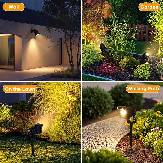 Dusk to Dawn Outdoor Lighting, 15W Spot Lights Outdoor with Photocell Sensor, 3000K Warm White Landscape Lighting IP65 Waterproof LED Spotlight for Garden Yard Flag Tree, 5.91FT Cable, US Plug