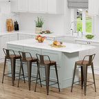 Yongchuang 26 inch Bar Stools Set of 4 Industrial Kitchen Counter Height Barstools with Wood Seat Metal Low Back Bar Chairs Gunmetal