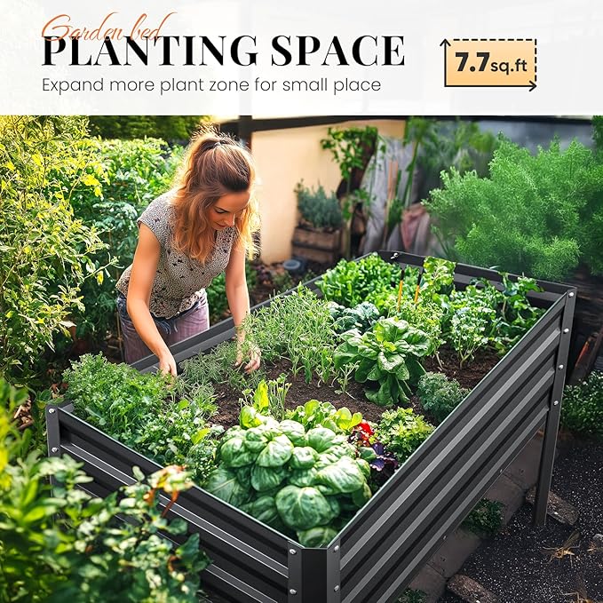 KING BIRD Large Raised Garden Bed with Legs Galvanized Elevated Planter Box 48×24×32 in for Backyard, Patio, Balcony, 400lb Capacity, Dark Grey 2pcs