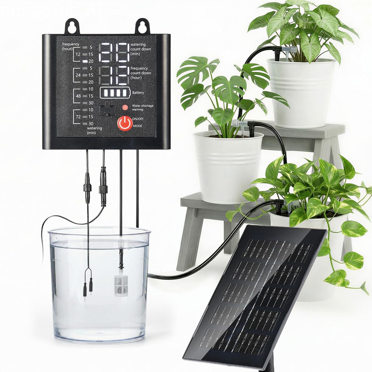 49ft solar drip irrigation system with usb charging, main product view