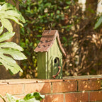 Glitzhome Birdhouses for Outdoors, Green Hand Painted Garden Wooden Bird House with Single Roof Hanging Bird House for Outside