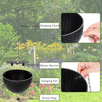 Foraineam 4 Pack Black Hanging Planters, 8.2 inch Hanging Flower Basket Planter Pots, Garden Plant Pot Container, Balcony Patio Hanging Basket Planters with Drainage Hole for Indoor and Outdoor Use