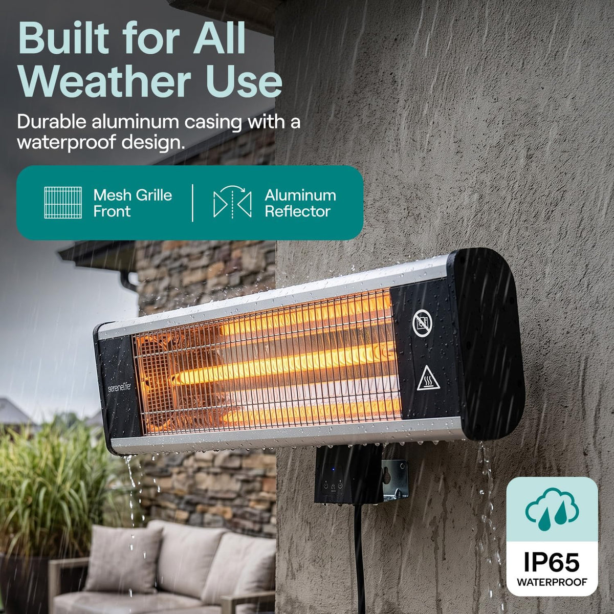 serenelife infrared patio heater, wall-mounted electric heater with, side view