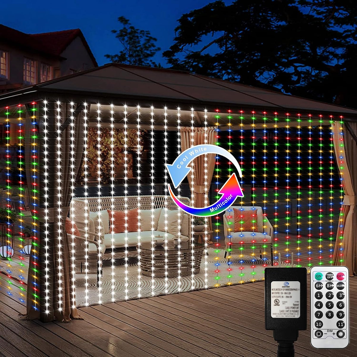 echosari 20ft x 10ft large curtain lights plug, main product view
