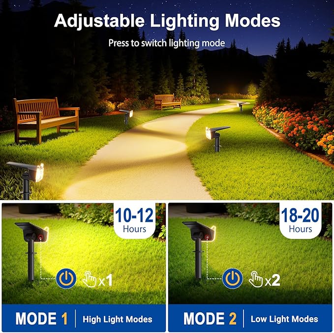 LETMY Solar Spot Lights Outdoor Waterproof with Bigger LED, 4 Pack 135°Adjustable Solar Lights Outdoor, 2-in-1 Wall Lights & 2 Modes Landscape Spotlights for Tree Yard Pathway Garden Decor(Warm White)