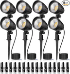 MEIKEE 7W 800lm Low Voltage Landscape Lights, 12V 24V LED Landscape Lighting with Connectors, 2700K IP66 Waterproof Outdoor LED Spotlights for Garden Pathway Yard Decoration (8 Pack)