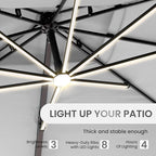 10 X 13 FT Cantilever Patio Umbrella with Led Lights and Base Included Outdoor Heavy Duty Double Top Rectangle Offset Umbrellas with 360-degree Rotation for Pool Deck Backyard, Foggy Grey