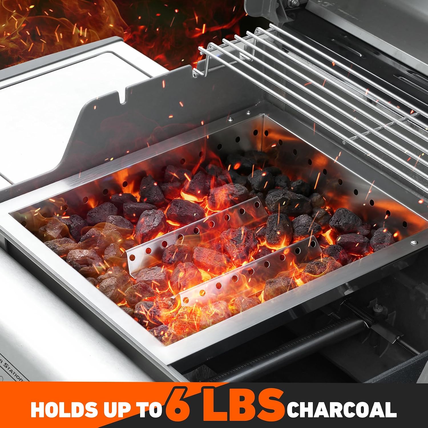 onlyfire Adjustable Charcoal Tray Stainless Steel Charcoal Ash Pan | Fits for Most Weber Spirit and Genesis Gas Grills,Helps Save Gas While Cooking