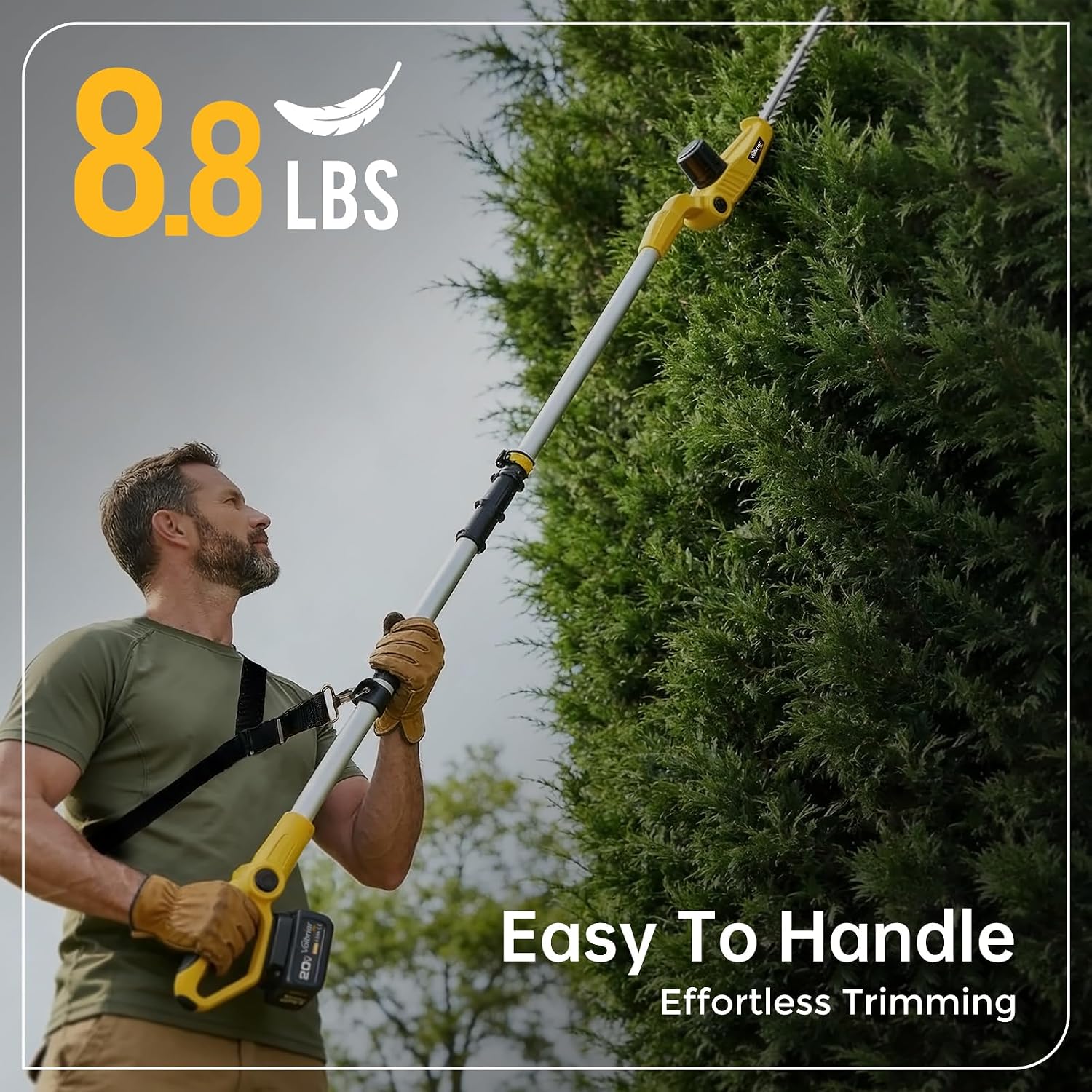 20V Cordless Pole Hedge Trimmer, 15 Ft Reach, 2 x 4.0Ah Batteries | 20V Power with 2x4Ah Batteries, 9" Hedge Blade & Grass Shear, Multi-Angle Head, Up to 2800RPM for Shrubs and Lawn Edges