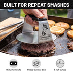 Sasquash Smash Burger Press, Round Stainless Steel, Flat Handle Tool 6 inch | Heavy Duty Welded Construction, Great For Skillet or Cast Iron Cooking, Backyard Grilling Kitchen Essentials, Cookout Ready