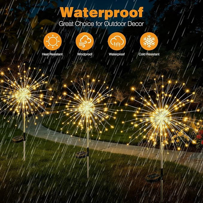 btfarm 6 Pack 120 LED Solar Garden Lights Outdoor, 8 Modes Firework Lights Solar Powered, Waterproof Twinkle Fairy Light Outside for Yard Patio Pathway Pool Christmas Party Decorative, Warm White