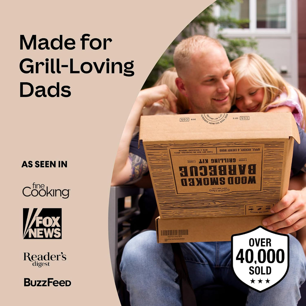 Grilling Accessories BBQ Smoker Box Grill Kit - Stainless Steel Smoke Box | 8-Piece BBQ Smoking Set, 304 Stainless Steel, Meat Thermometer, Grate Scraper, Recipe Cards, Fathers Day Gifts, BBQ Lovers