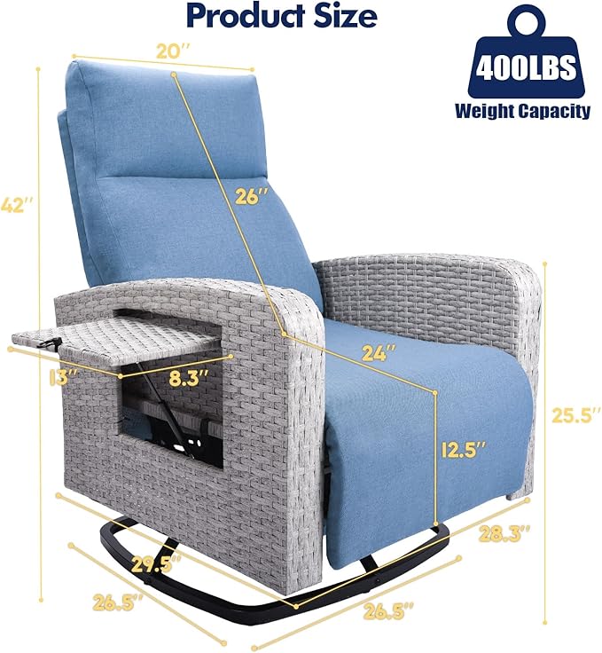Outdoor Recliner Chair Set of 2, Wicker Patio Recliners with Adjustable Backrest and Extended Foot Rest, Reclining Patio Chairs with Flip Table & Removable Cushion Cover for Porch