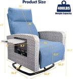 Outdoor Recliner Chair Set of 2, Wicker Patio Recliners with Adjustable Backrest and Extended Foot Rest, Reclining Patio Chairs with Flip Table & Removable Cushion Cover for Porch