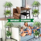 MOCORY Plant Stand Indoor Outdoor 2 Tier 27" Tall Metal Potted Holder Flower Pot Stand Heavy Duty Plant Shelf Rustproof Iron Multiple Plant Round Supports Rack for Planter Corner Garden Balcony Patio