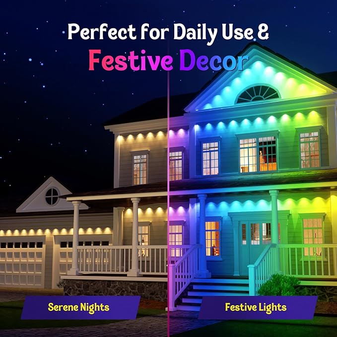 Fitop Permanent Outdoor Lights, 100FT RGB LED Eaves Light for Home, IP67 Waterproof Outdoor Strip Light, Extendable, DIY Scene Modes, Music Sync, App/Remote Control