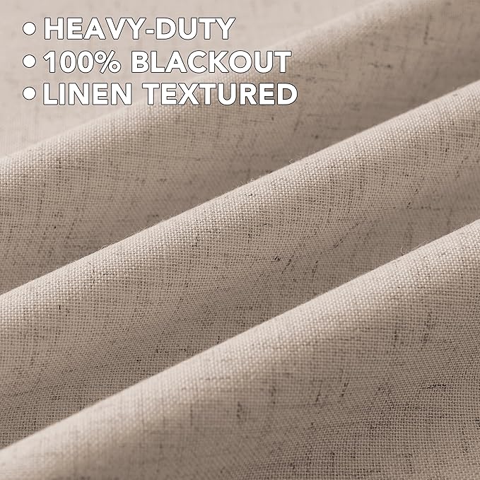 H.VERSAILTEX Linen Curtains 100% Blackout Curtains for Bedroom 108 inch Long Full Light Blocking Nature Linen Blended Window Curtains for Living Room Nickel Grommet (2 Panels, Heathered Sand)