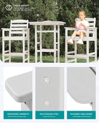 SERWALL 4 Pieces Outdoor Patio Bar Set with 9ft Umbrella, Outdoor HDPE Barstool and Table Furniture Set with Patio Umbrella, White