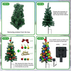 Solar Outdoor Christmas Tree,3 Pack Christmas Outdoor Decorations with Boy and Girl Garden Stakes,Color Changing LED Lights,Waterproof Xmas for Yard,Lawn,Pathway