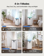 14,000 btu portable air conditioner, 4-in-1 smart ac showing dimensions