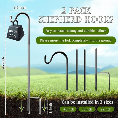 2 Pcs 45 Inch Shepherds Hook for Outdoor Adjustable Bird Feeder Pole Metal Steel Shepard Hooks for Hummingbird Stand Feeder Pole for Garden Plant, Lantern, Hanging Wedding Decor