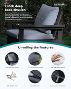 SERWALL Outdoor Sectional Sofa Set, 5-piece Outdoor Modula Couch Set with Ottoman, All Weather Patio Furniture Set with Chaise for Deck, Lawn, Black Frame with Gray Cushion