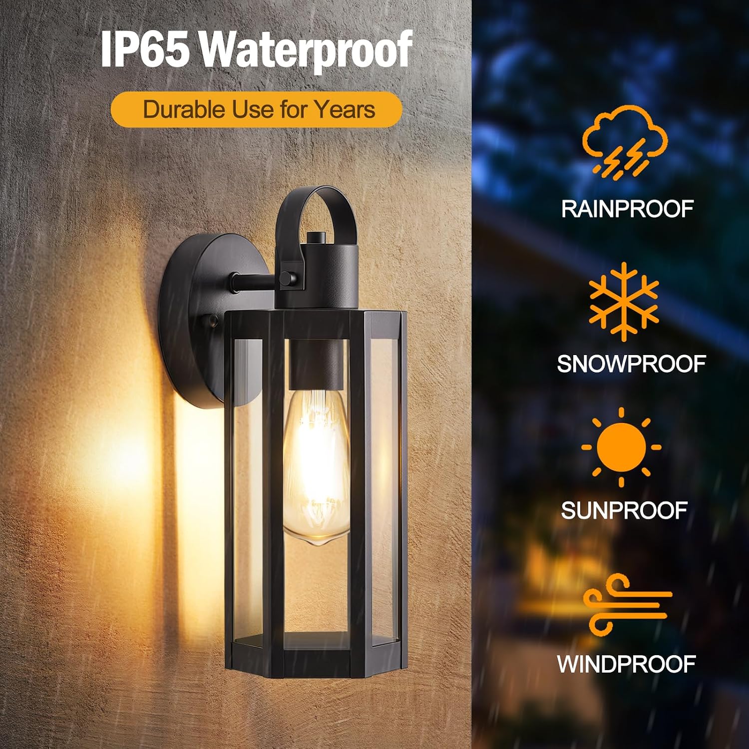 EJIAXIN 2 Pack Exterior Lighting Fixtures, 13" Black Outdoor Wall Light | Clear Glass Shades, Waterproof Metal Construction,Rust-resistant, Easy Installation,Standard E26 Socket, for Patio Garage