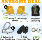 Safe Tree Swing Hanging Kit (Set of 2) - 10ft Long Straps with Two Alloy Carabiners and 2200 Lb Breaking Strength - Easy & Fast Installation for All Types of Swings and Children