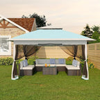 Canopy Tent 13x13 ft, Pop Up Gazebo One-Push Setup with 4 SandBags for Backyard Parties and BBQs, Mosquito Netting & Height Adjustable - Lake Blue