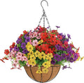Senjie 12 Bundles Artificial Hanging Flowers with Basket for Outdoor Decor, UV Resistant Faux Flowers Fake Hanging Planter for Porch Patio Balcony