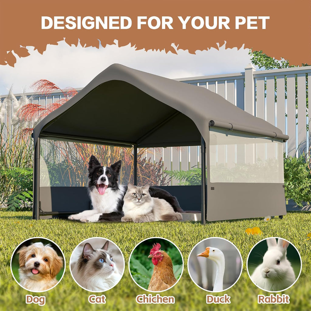 extra large dog shade shelter 4'x4'x3' waterproof, outdoor, front angle view