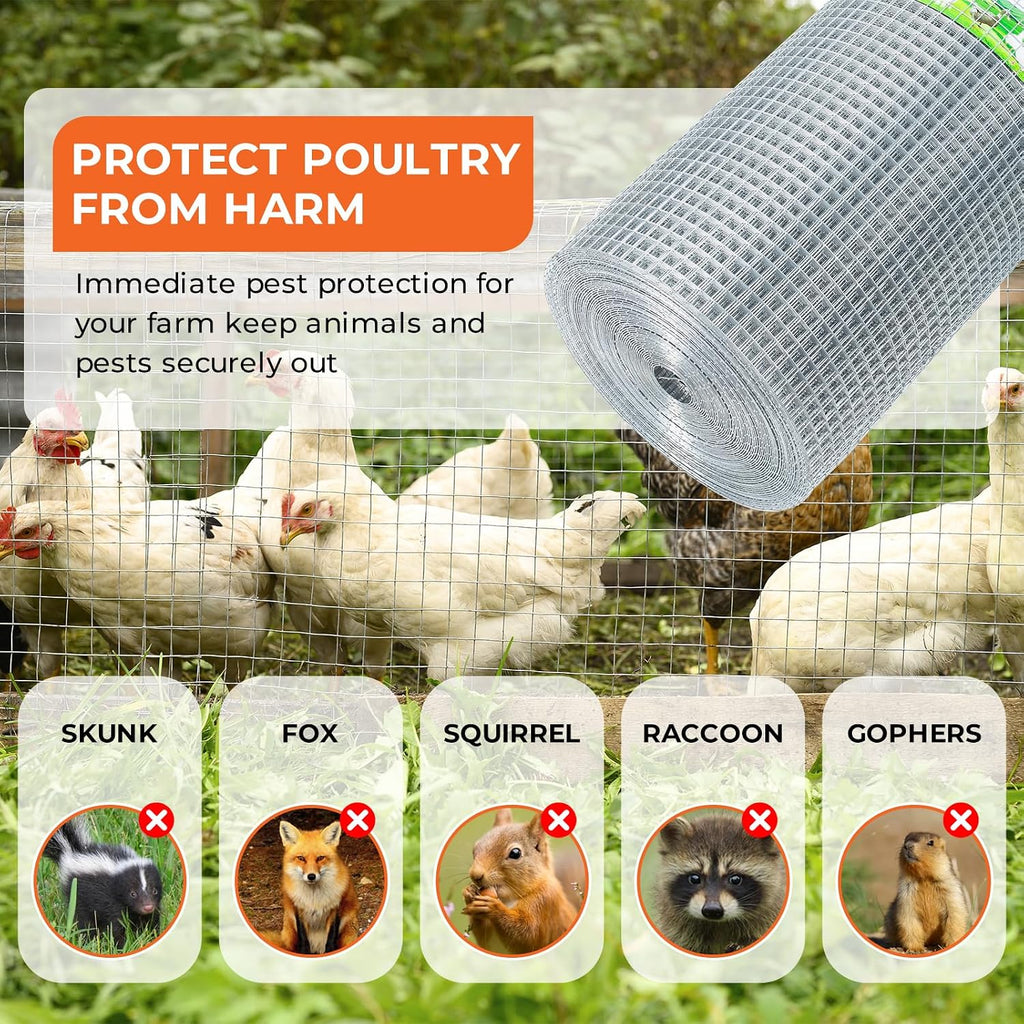 1/2'' 24'' X 50' Hardware Cloth, Chicken Wire Fencing Double Layer Hot Dip | Galvanized Wire Mesh Fence Chicken Rabbit Snake Cage Wire Fence Mesh Roll, for Chicken Coops, Fencing, Garden Protection