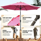 Ayge 9FT Large Outdoor Patio Umbrella Market Table Umbrella-UV Resistant, Easy Push Button Tilt and Crank, 8 Sturdy Fiberglass Ribs Heavy-Duty Pool Umbrella for Deck, Backyard,Garden,Rose Pink