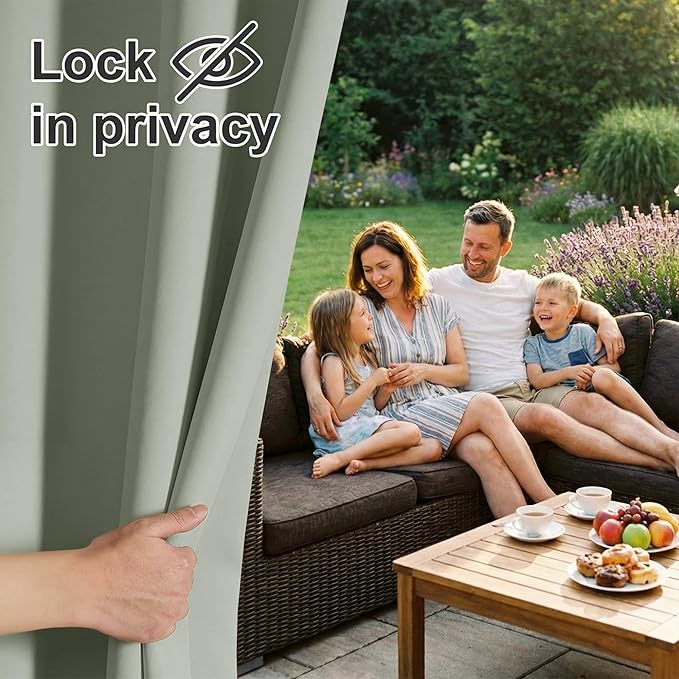 RYB HOME Outdoor Curtains for Patio Waterproof Block Sunlight Thermal Insulated Privacy Assured Thick Outside Curtains for Porch, Gazebo, Pergola, W84" x L84", Sea Green, 1 Panel