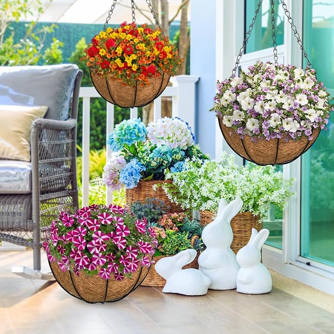 ZeeDix 2 Pack 16 Inch Large Hanging Baskets for Plants Outdoor with Coconut Liners Replacement, Hanging planters Baskets with Natural Coco Liner for Outdoor Indoor Planters Flowers Vegetables