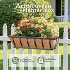Railing Planter Boxes, Heavy Duty Window Box Planters, Adjustable Balcony Planters for Railing Hanging, with Coco Liner & Support Rod for Deck, Porch, and Patio Gardening (2 Pack, 24 Inch)