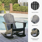 Signature Design by Ashley Adirondack Patio Rocking Chair, Black | All-weather HDPE rocking chair, Durable weather resistant material, 250 lb capacity, Built-in cup holder, Sundown Treasure