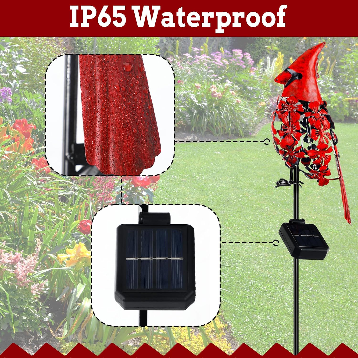 1 Pcs Cardinal Gift Decor Cardinal Solar Lights for Outside Garden Stake Metal Red Bird Solar Lights Gift Outdoor Stake Grave Patio Yard Lawn Porch Cemetery Decoration for Mom Grandma Women