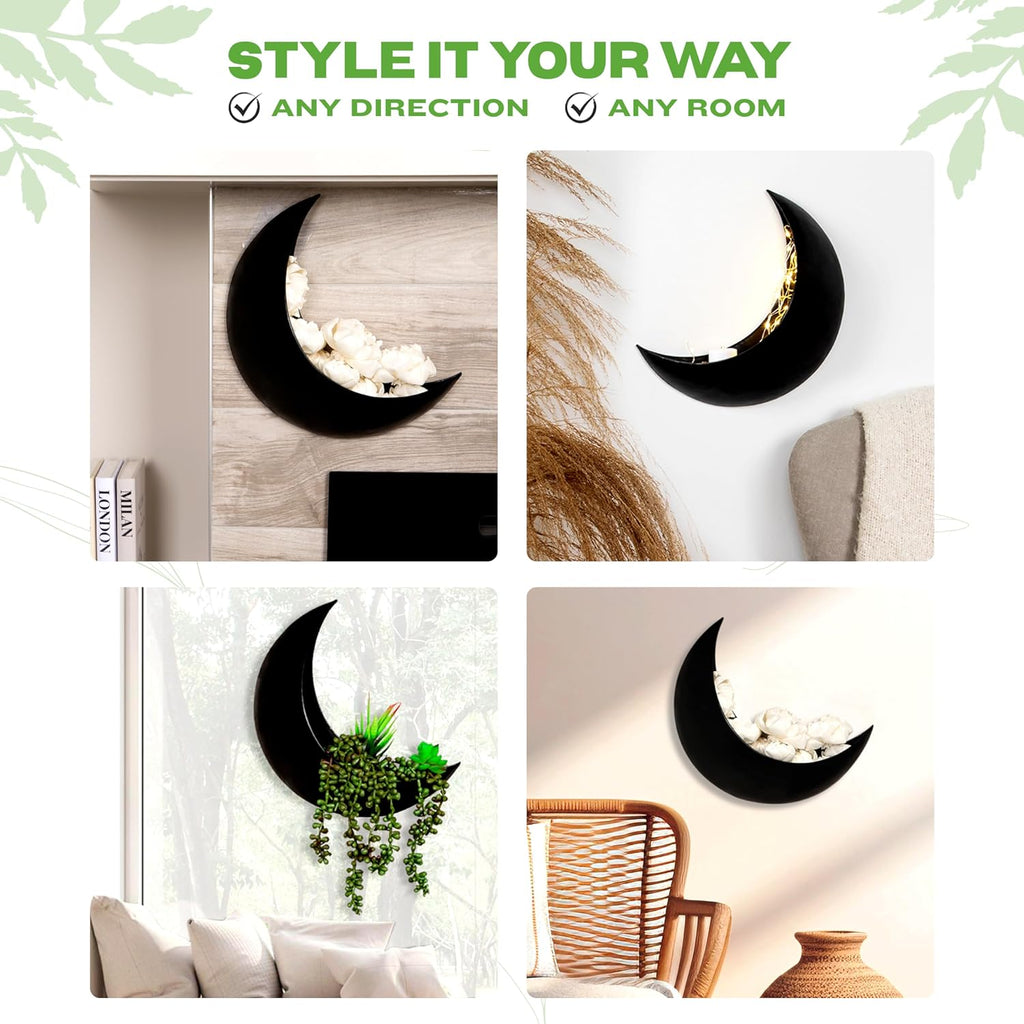 Wall Planter - Window Planter - 14Pcs Artificial Succulents - Hanging Moon Planter - Boho Hanging Planters for Indoor Plants, Air Plant, Cactus, Faux, Unique Gifts for Women, Birthdays, Plant Lovers