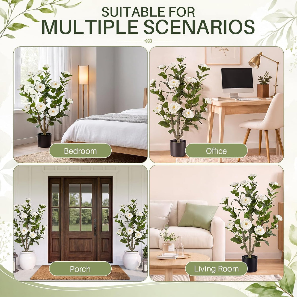 3ft 2-pack artificial camellia trees on a desk or shelf