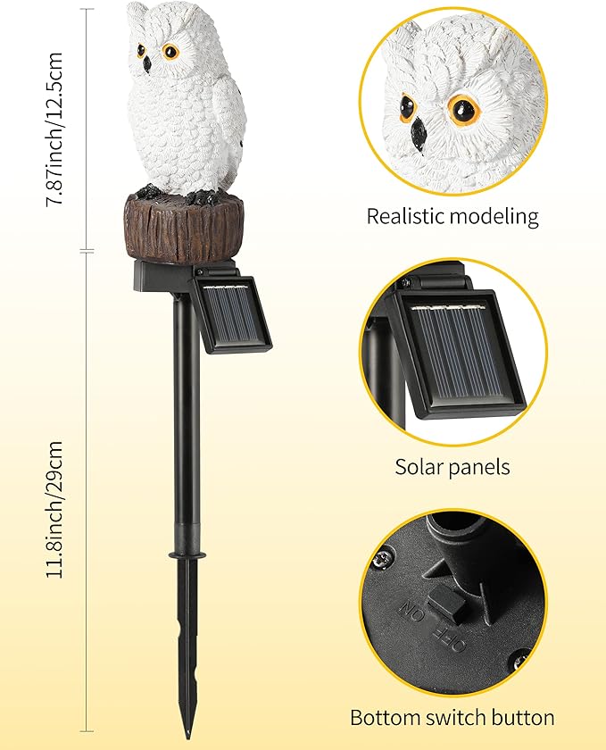 iStatue 2PC Solar Owl Garden Stake Lights, Handcrafted Resin Owl Outdoor Decor with Soft Warm Light, Solar Powered Lawn & Pathway Accent Gardening Gift (2-Pack, Owl)