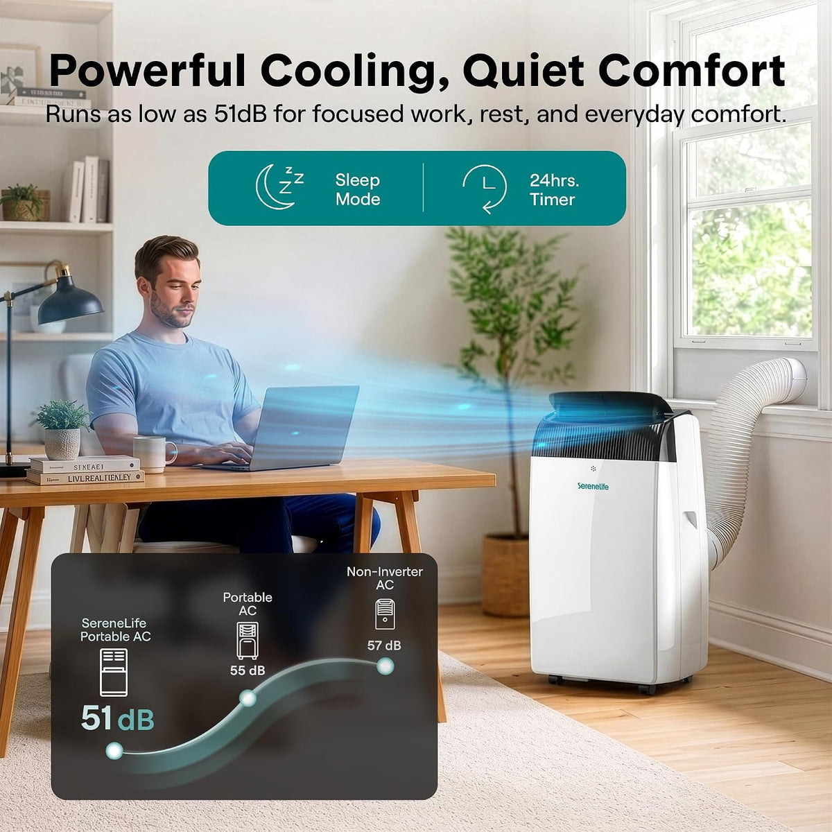 serenelife portable air conditioner with heat & built-in on a desk or shelf