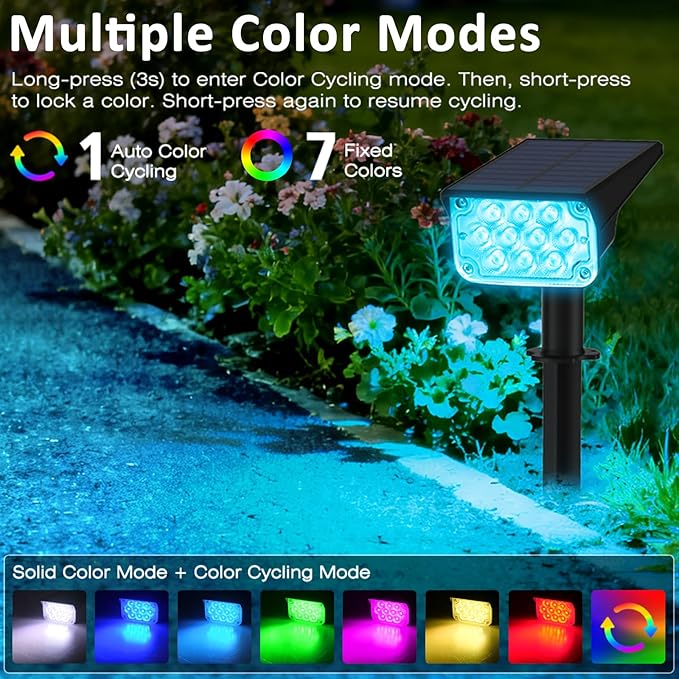 Halloween Solar Color Changing Lights Outdoor 7 Lighting Modes Waterproof IP65 Multicolor Landscape Spotlights Christmas RGB Uplights for Garden Yard House Tree Driveway Lawn Patio Pathway 6 Pack