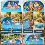 Kiddie Pool with Canopy - 47 in Foldable Kids Pool, Summer Water Play Kids Pool with Shade, Portable Non-Slip Swimming Pool & Dog Pool for Outdoor, Beach, Backyard