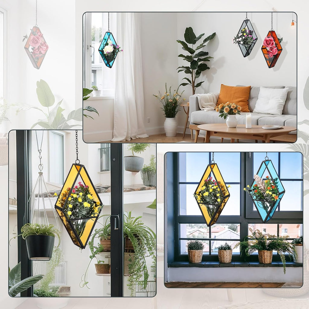 hushee 4 pcs hanging glass planter geometric terrariums, side view