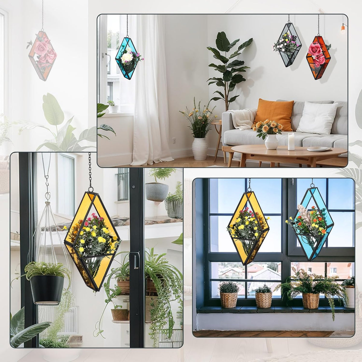 hushee 4 pcs hanging glass planter geometric terrariums, side view