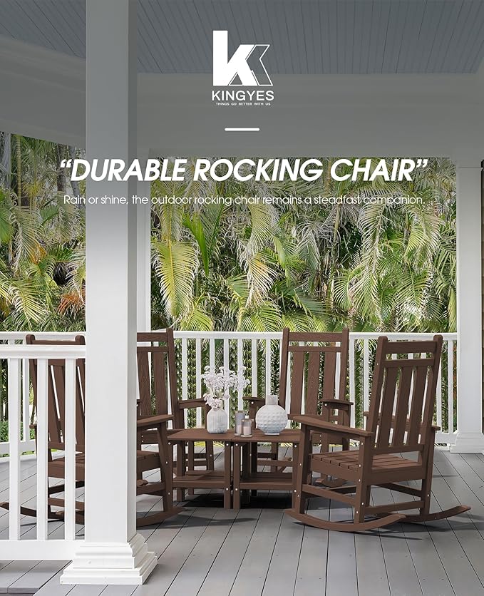 KINGYES Oversized Outdoor Rocking Chair Set of 2, All-Weather Patio Rocking Chairs for Porch, HDPE Outdoor Patio Rockers with High Back & Wide Seat for Garden, Lawn, Coffee