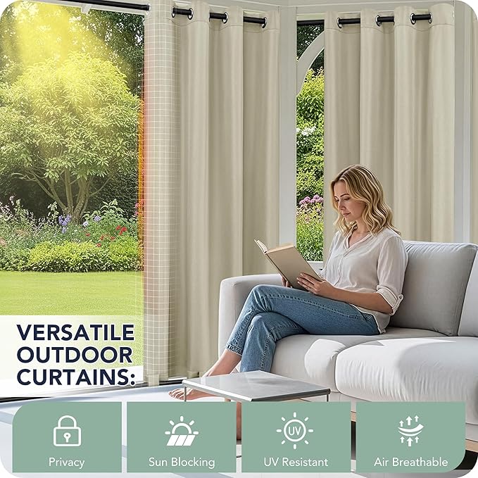 Gazebo Curtains Outdoor Waterproof 6 Panels - Windproof, Privacy, Weatherproof Outside Drapes for Patio Pergola Porch, Grommet Top and Tab Bottom Drape, 54x95 Inch, Taupe