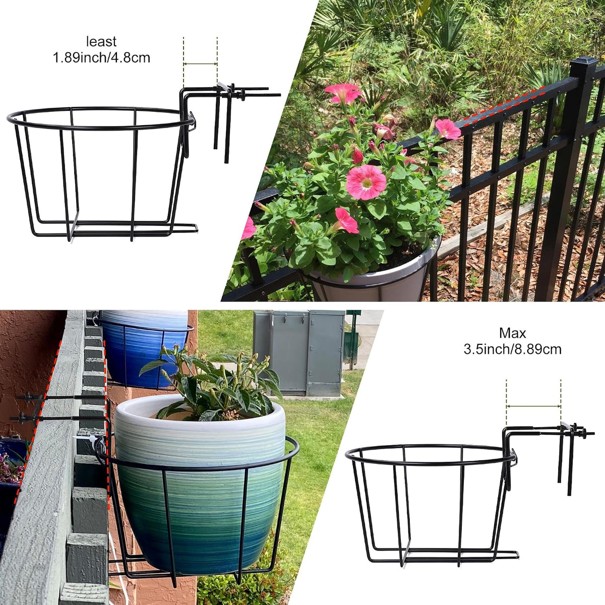 tqvai adjustable hanging railing planter for 1.89 to shown in use